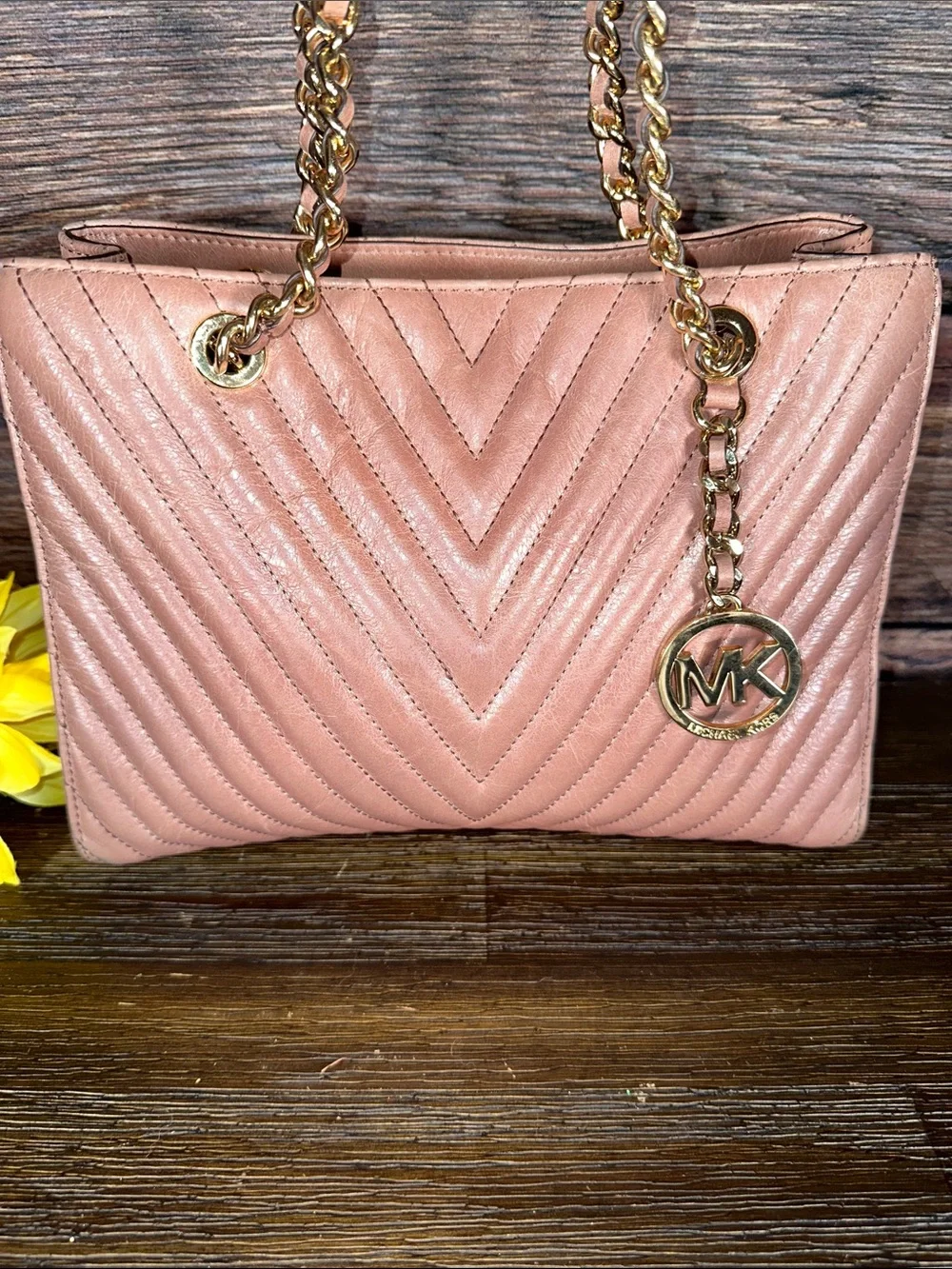 Michael Kors Dusty Rose Chevron Quilted Chain-Handle Shoulder Bag